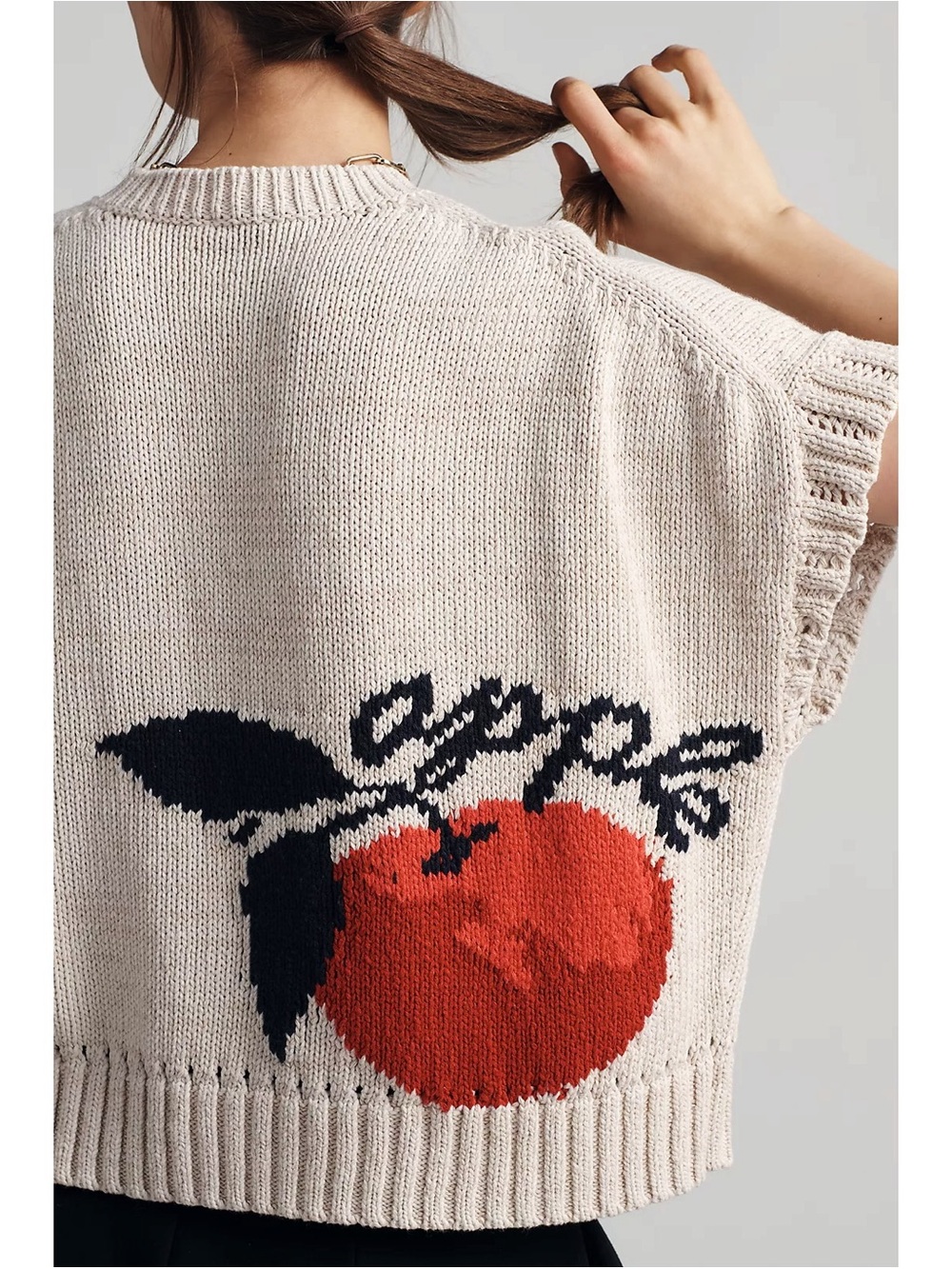 Anthropologie / Maeve Short-Sleeve Apple Knit Sweater - Picture 3 of 6